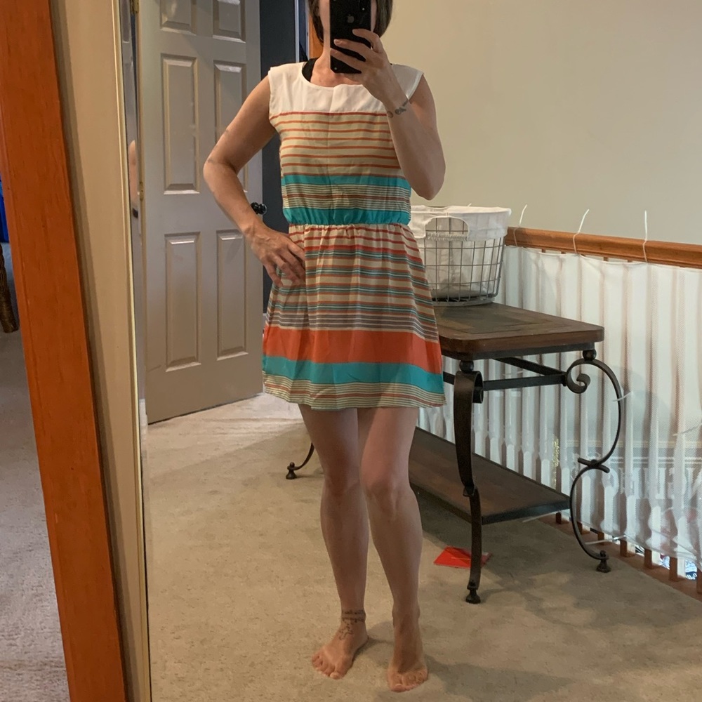 Small sheer mini dress. Needs a slip or something underneath.